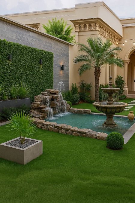 نافورة الواحة الصخرية – شلال حجري مع نافورة طبقتين (ستايل حدائق)